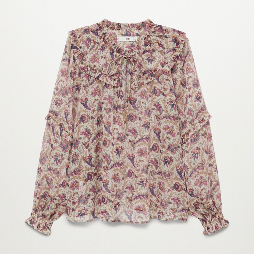 Mango Paisley Ruffle Blouse - Pink and Purple